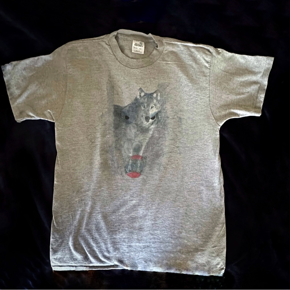 Mens Natural Wonders Grey Wolf Print T-Shirt Size L